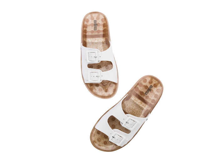 Melissa Wide Buckle Strap White Slide for Women
