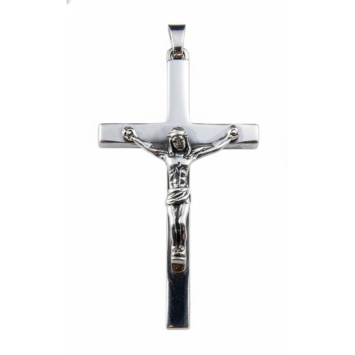 Front view of handcrafted 925 silver Jesus crucifix pendant showing detailed corpus and polished finish