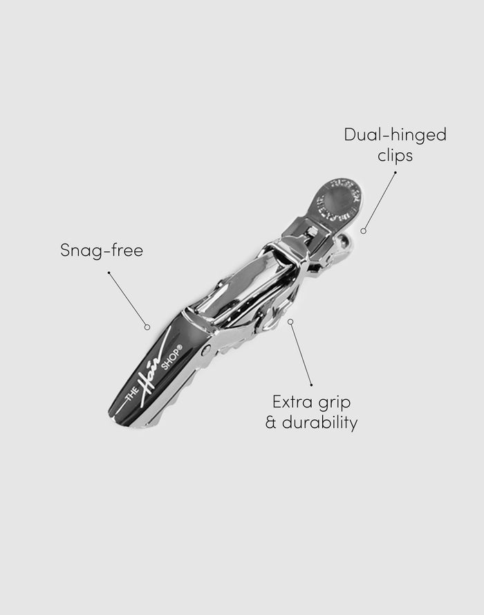 Metallic Shark Clips® snag-free, dual-hinged clips, extra grip & durability
