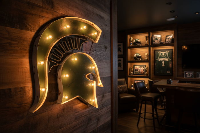 Michigan State Spartans Head Lighted Recycled Metal Wall Decor