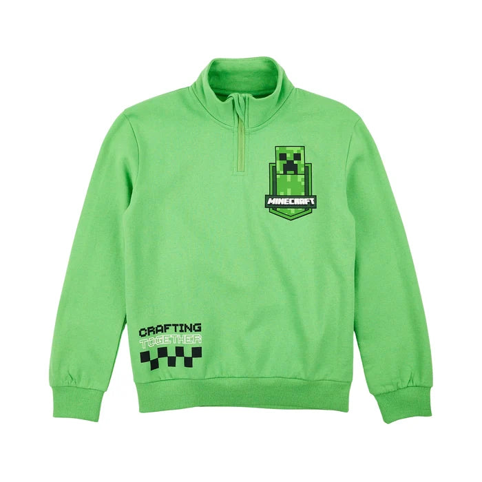 Minecraft Creeper Jumper - Youth Boy Green Quarter Zip Sweatshirt