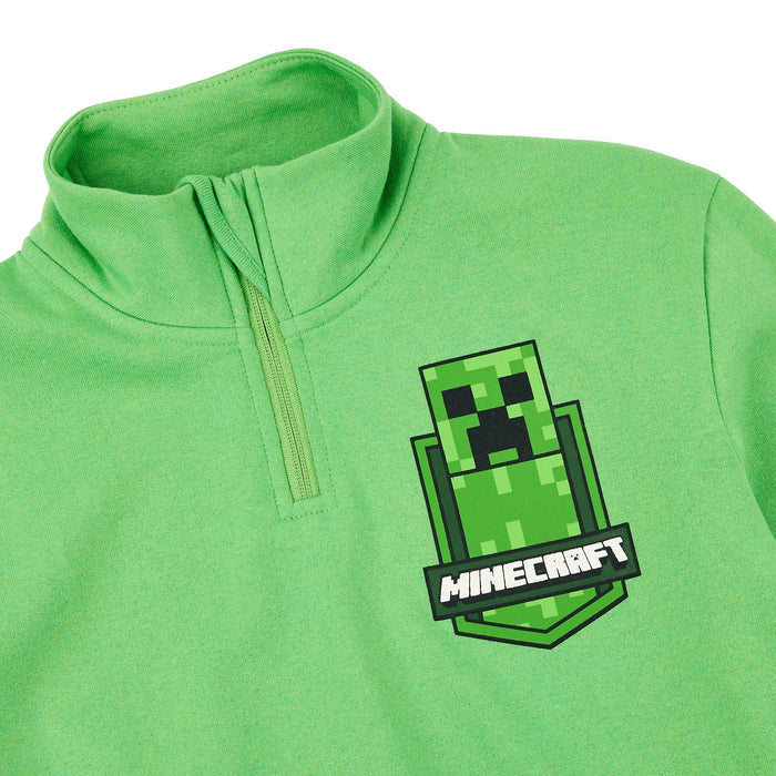 Minecraft Creeper Jumper - Youth Boy Green Quarter Zip Sweatshirt