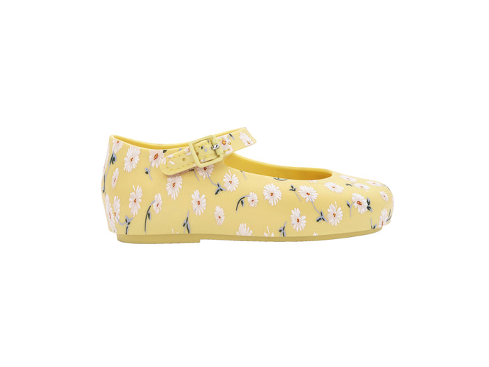 Mini Melissa Dora Floral Printed Yellow Ballerinas for Babies â€“ Adorable and comfortable baby ballerina shoes with a vibrant floral print, perfect for little feet.