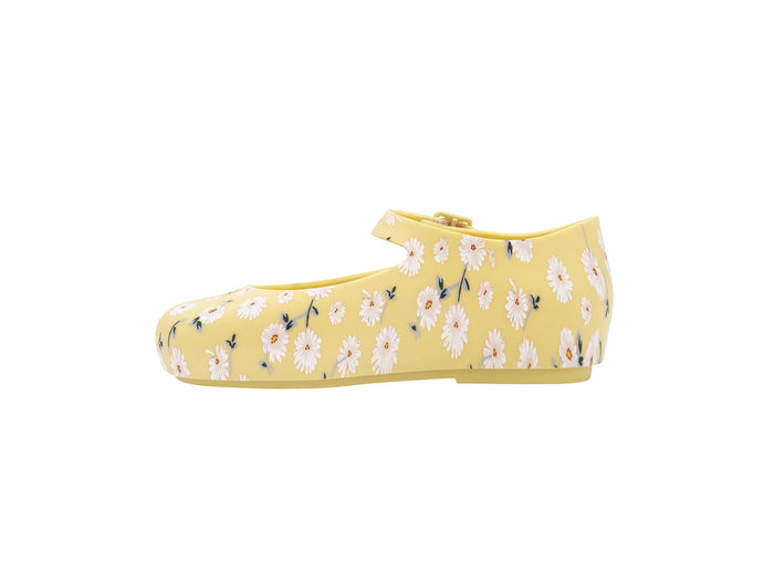 Mini Melissa Dora Floral Printed Yellow Ballerinas for Babies â€“ Adorable and comfortable baby ballerina shoes with a vibrant floral print, perfect for little feet.