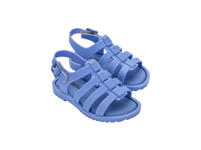 Mini Melissa Flox Flat Unisex Blue Sandal for Babies – Soft, flexible, and stylish strappy sandals designed for baby boys and girls, perfect for everyday comfort and outdoor wear.