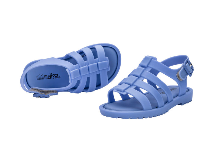 Mini Melissa Flox Flat Unisex Blue Sandal for Babies – Soft, flexible, and stylish strappy sandals designed for baby boys and girls, perfect for everyday comfort and outdoor wear.