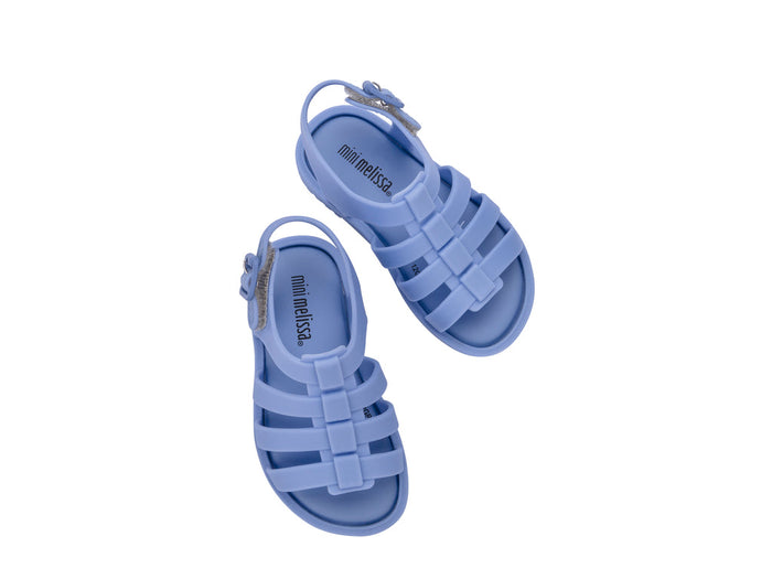 Mini Melissa Flox Flat Unisex Blue Sandal for Babies – Soft, flexible, and stylish strappy sandals designed for baby boys and girls, perfect for everyday comfort and outdoor wear.