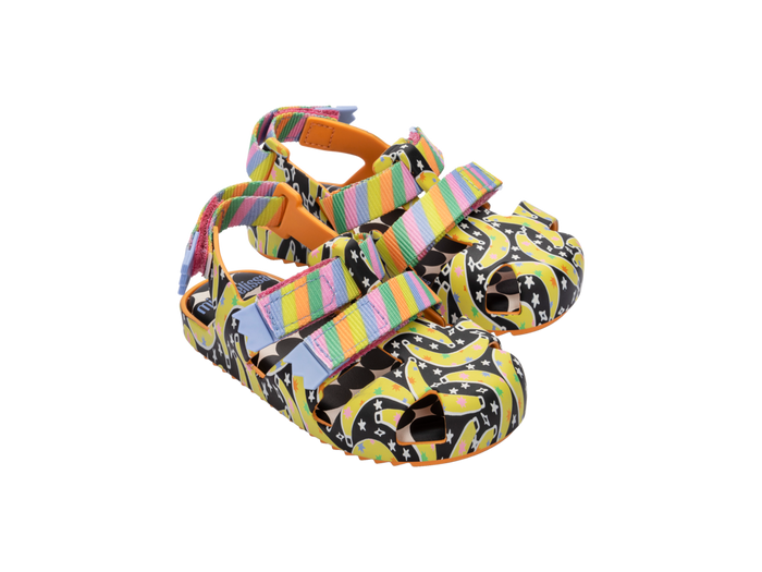 Mini Melissa IOIO Fabula Velcro Sandals for Babies in Orange Yellow Black – Soft, Waterproof, and Anti-Slip Baby Footwear for Summer and Rainy Season