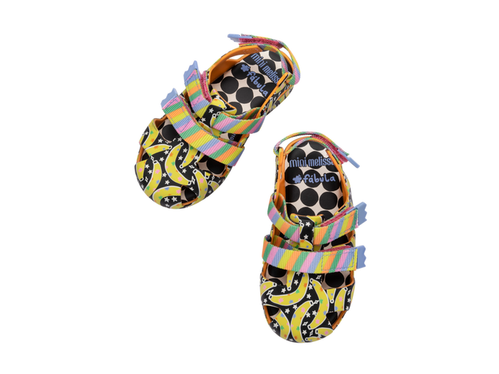 Mini Melissa IOIO Fabula Velcro Sandals for Babies in Orange Yellow Black – Soft, Waterproof, and Anti-Slip Baby Footwear for Summer and Rainy Season