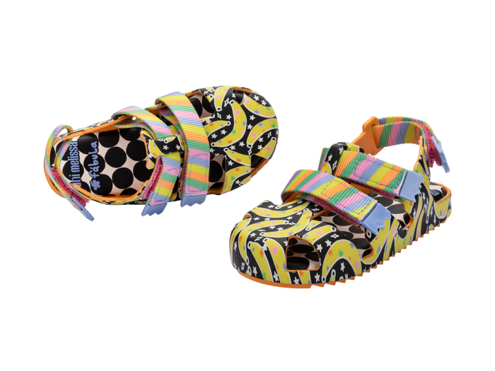 Mini Melissa IOIO Fabula Velcro Sandals for Babies in Orange Yellow Black – Soft, Waterproof, and Anti-Slip Baby Footwear for Summer and Rainy Season