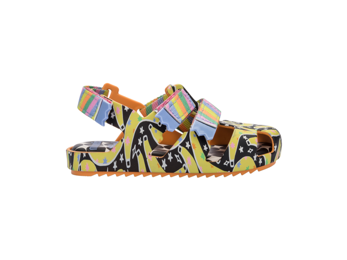 Mini Melissa IOIO Fabula Velcro Sandals for Babies in Orange Yellow Black – Soft, Waterproof, and Anti-Slip Baby Footwear for Summer and Rainy Season