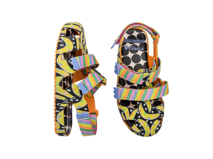 Mini Melissa IOIO Fabula Velcro Sandals for Kids in Orange, Yellow, and Black – Waterproof, Anti-Slip, and Comfortable Footwear for Summer & Rainy Days