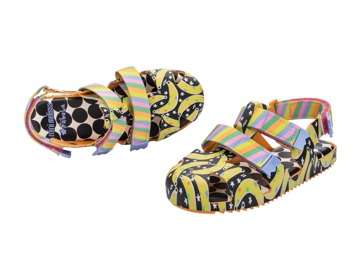 Mini Melissa IOIO Fabula Velcro Sandals for Kids in Orange, Yellow, and Black – Waterproof, Anti-Slip, and Comfortable Footwear for Summer & Rainy Days