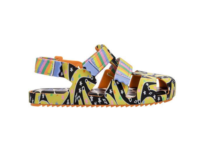 Mini Melissa IOIO Fabula Velcro Sandals for Kids in Orange, Yellow, and Black – Waterproof, Anti-Slip, and Comfortable Footwear for Summer & Rainy Days