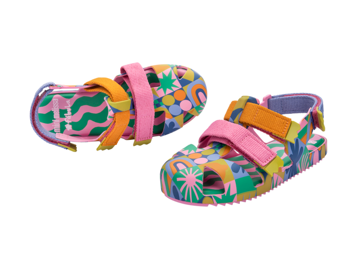 Mini Melissa IOIO Fabula Velcro Sandals for Kids in Pink, Blue, and Orange – Waterproof, Anti-Slip, and Comfortable Footwear for Active Kids