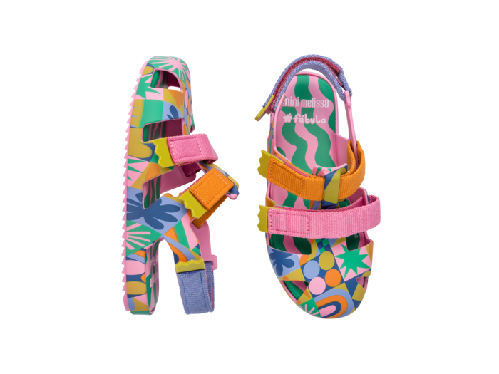 Mini Melissa IOIO Fabula Velcro Sandals for Kids in Pink, Blue, and Orange – Waterproof, Anti-Slip, and Comfortable Footwear for Active Kids