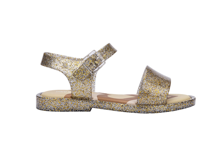 Mini Melissa Mar Jelly Pop Gold Glitter Sandal for Girls – Stylish and comfortable jelly sandals with a shimmering gold glitter finish, perfect for casual and party wear.