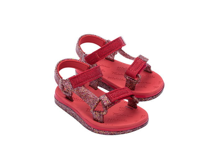 Mini Melissa Papete Rider I baby red sandals with velcro strap – stylish, comfortable, and durable unisex footwear perfect for infants’ daily wear and casual outings.