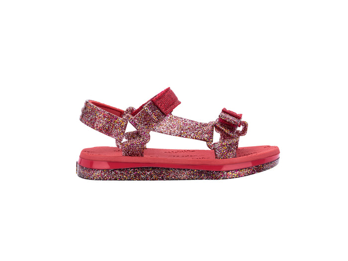 Mini Melissa Papete Rider I baby red sandals with velcro strap – stylish, comfortable, and durable unisex footwear perfect for infants’ daily wear and casual outings.