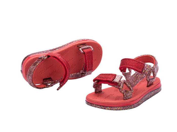 Mini Melissa Papete Rider I baby red sandals with velcro strap – stylish, comfortable, and durable unisex footwear perfect for infants’ daily wear and casual outings.