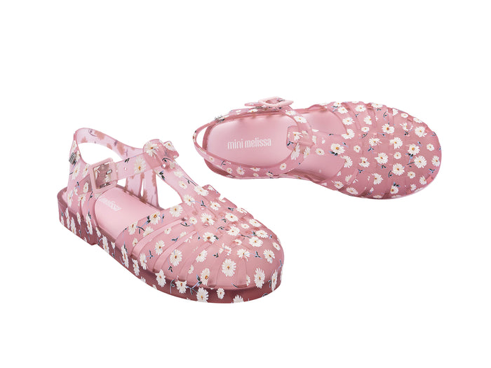 Mini Melissa Possession Trendy Printed Red Sandals for Kids – Stylish and comfortable jelly sandals with a vibrant print, perfect for everyday and casual wear.