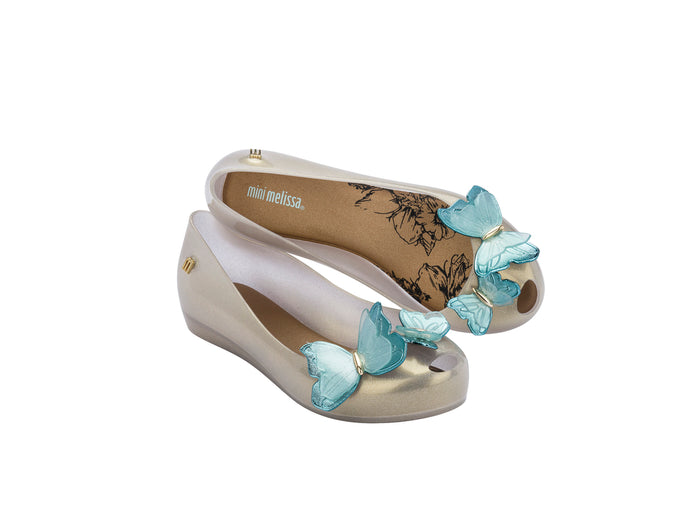 Mini Melissa Ultragirl Fly Beige Glitter Ballernias for Kids