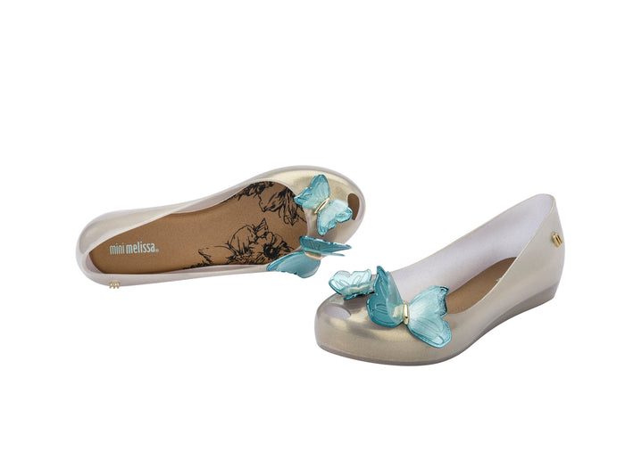 Mini Melissa Ultragirl Fly Beige Glitter Ballernias for Kids