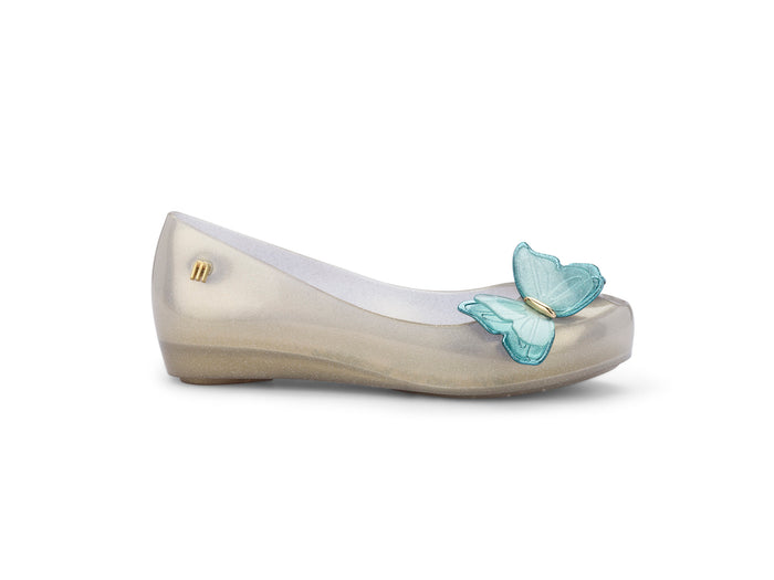Mini Melissa Ultragirl Fly Beige Glitter Ballernias for Kids
