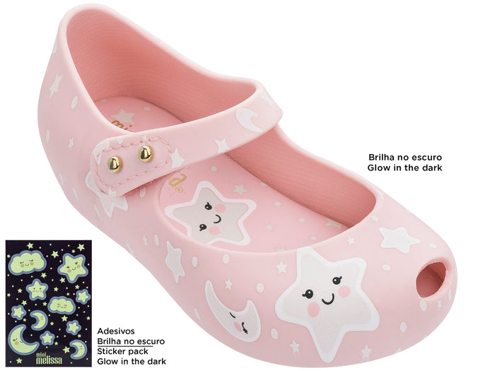 Mini Melissa Ultragirl Sweet Dreams baby sandals with star and moon print in pink color for girls