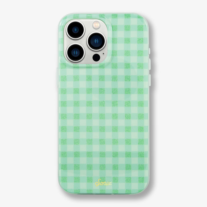 Minty Gingham MagSafe® Compatible iPhone Case