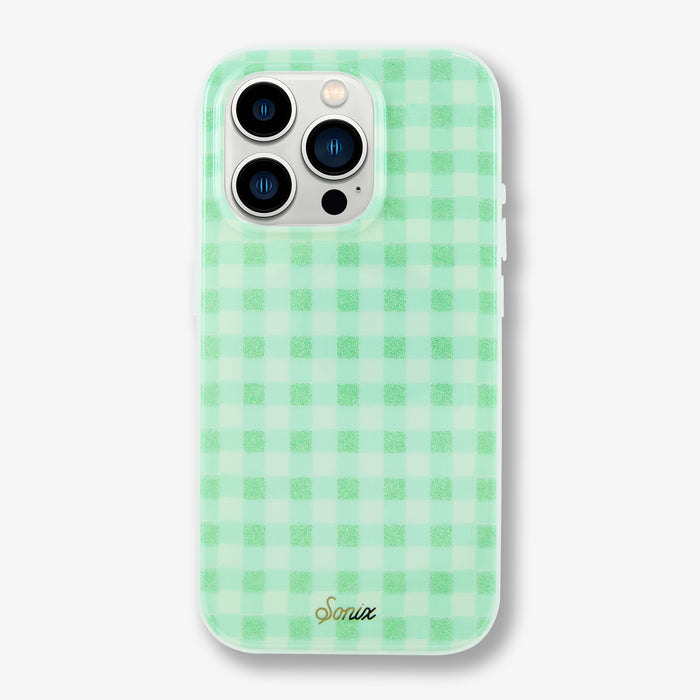 Minty Gingham MagSafe® Compatible iPhone Case