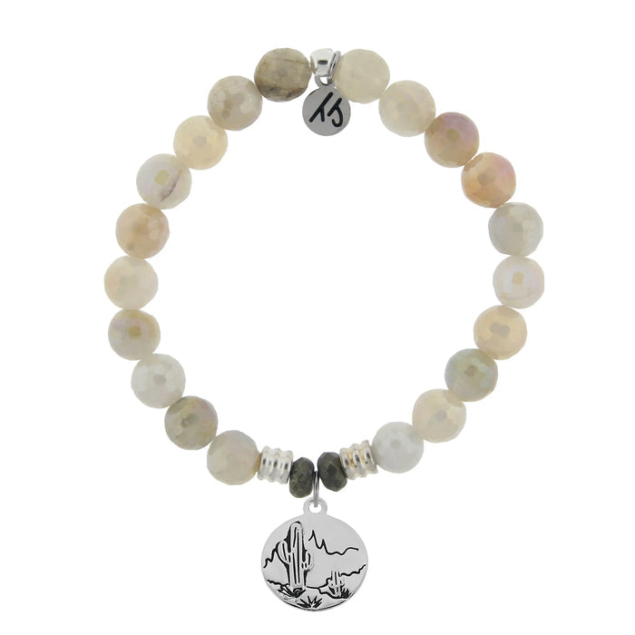 Moonstone Gemstone Bracelet with Cactus Sterling Silver Charm T. Jazelle