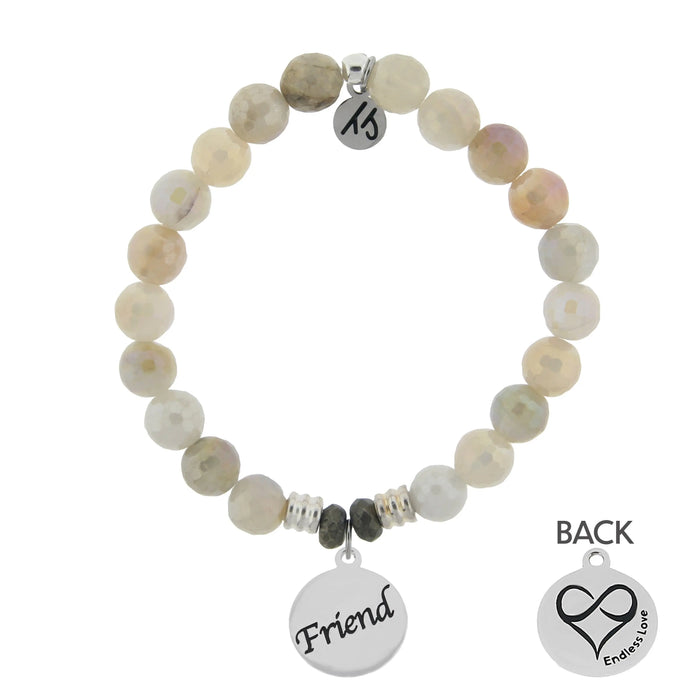 Moonstone Gemstone Bracelet with Friend Sterling Silver Charm T. Jazelle