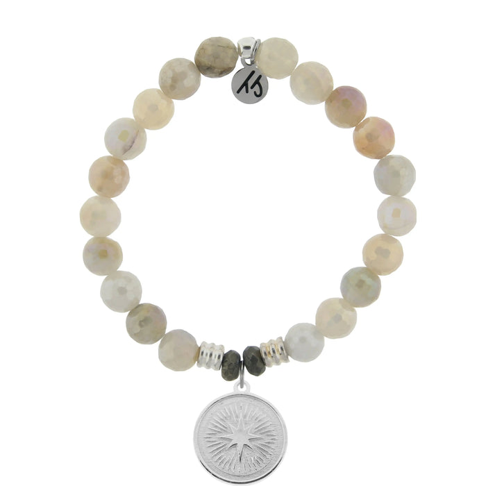 Moonstone Gemstone Bracelet with Guidance Sterling Silver Charm T. Jazelle