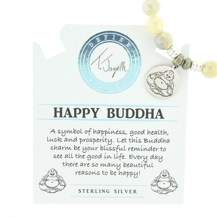 Moonstone Gemstone Bracelet with Happy Buddha Sterling Silver Charm T. Jazelle