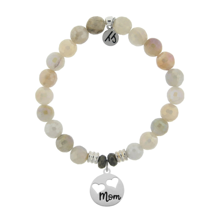 Moonstone Gemstone Bracelet with Mom Hearts Sterling Silver Charm T. Jazelle