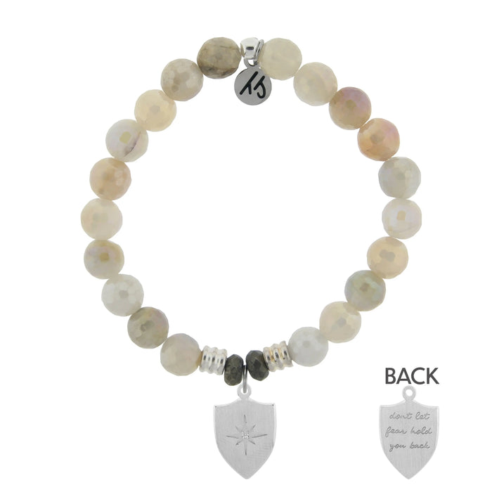 Moonstone Gemstone Bracelet with Strength Shield Sterling Silver Charm T. Jazelle