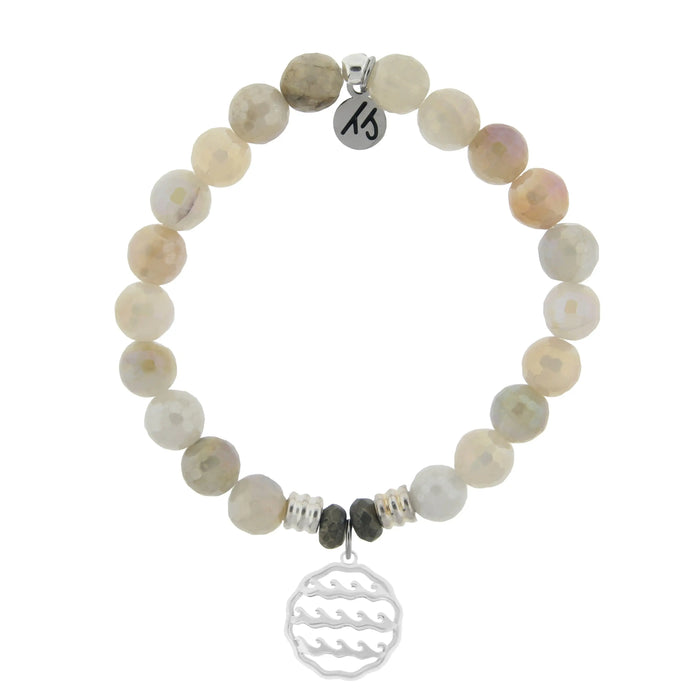 Moonstone Gemstone Bracelet with Waves of Life Sterling Silver Charm T. Jazelle