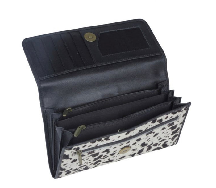 Myra cowhide womens wallet black and white
