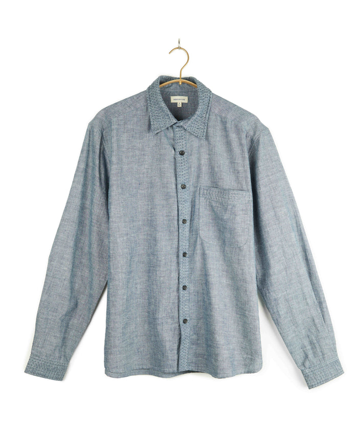 Neil Long Sleeves Shirt Cotton Kora in Indigo Chambray