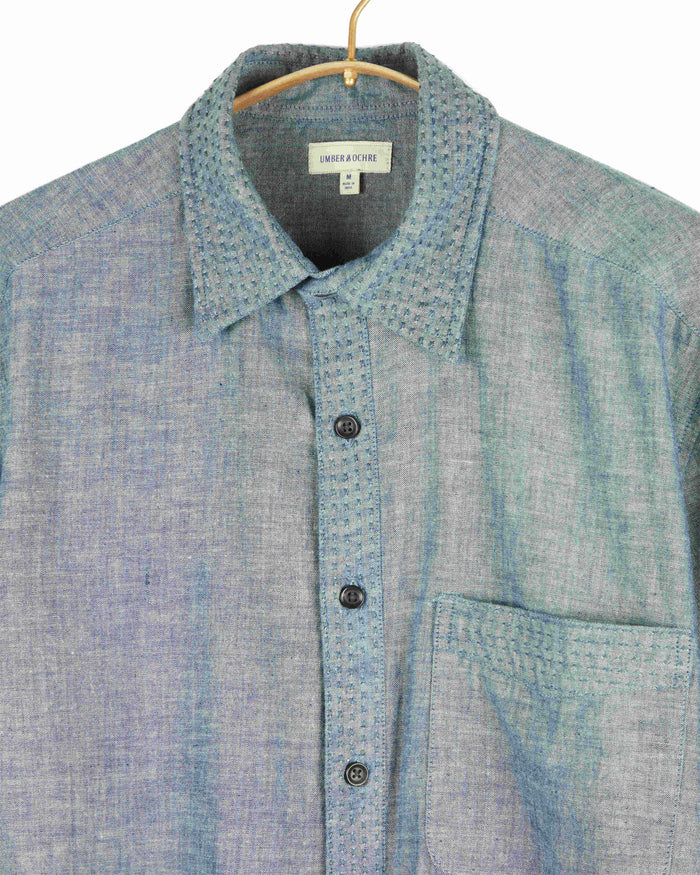Neil Long Sleeves Shirt Cotton Kora in Indigo Chambray