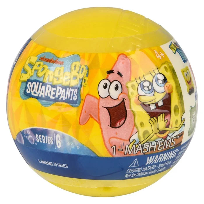 Spherical container of 'Mash'ems' with SpongeBob SquarePants characters on a white background