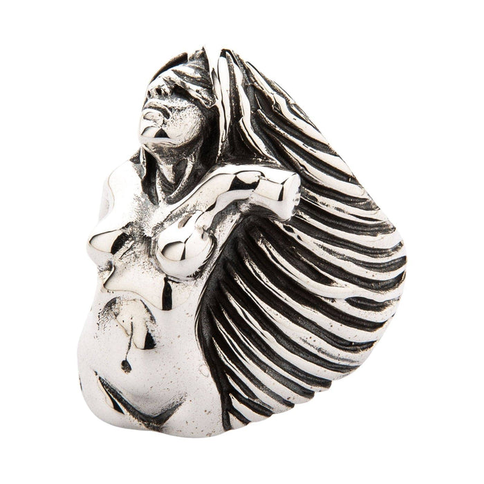 A heavy 30-gram solid silver nude art ring, a unique and powerful piece of wearable sculpture.