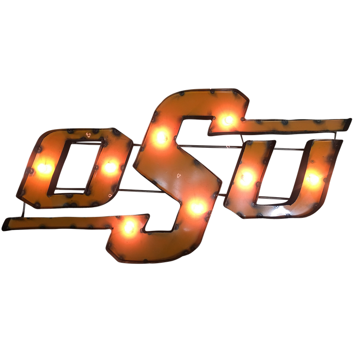 Oklahoma State Lighted Recycled Metal Wall Decor