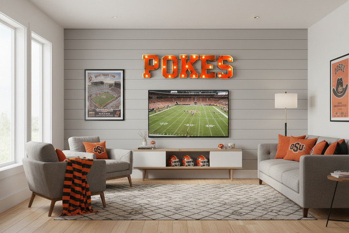Oklahoma State Pokes Lighted Recycled Metal Wall Decor
