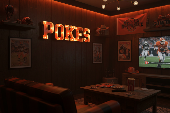 Oklahoma State Pokes Lighted Recycled Metal Wall Decor