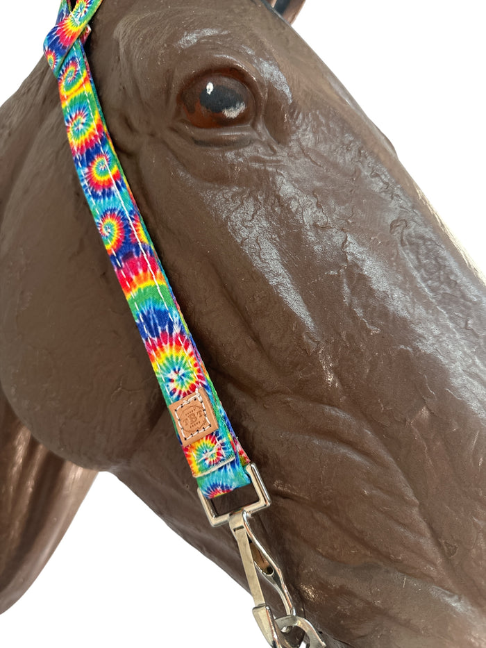 One Ear Headstall  tie dye print with quick change clips average horse size.