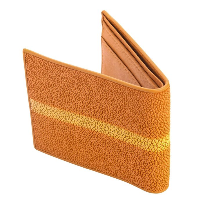 A beautifully handcrafted wallet made from premium, orange row stingray leather for a unique and luxurious feel.