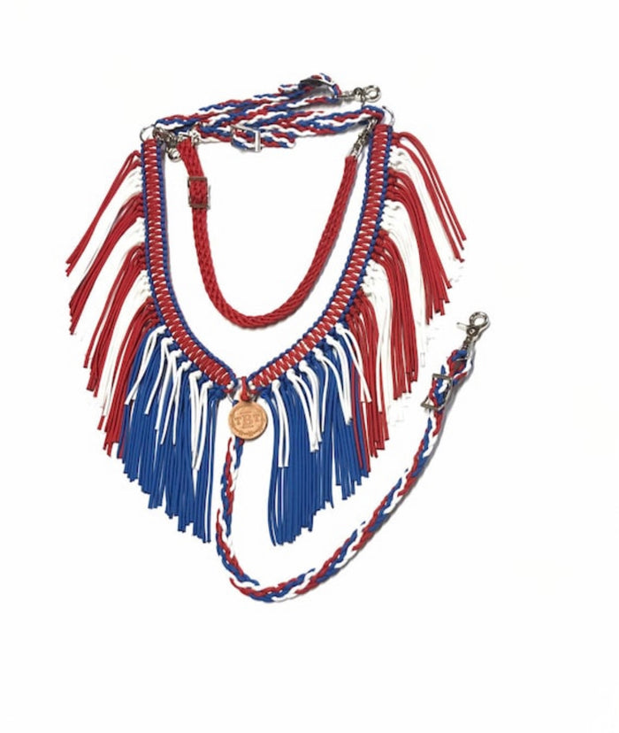 Patriotic fringe breast collar with wither strap. - Tiffanys Braided Tack LLC