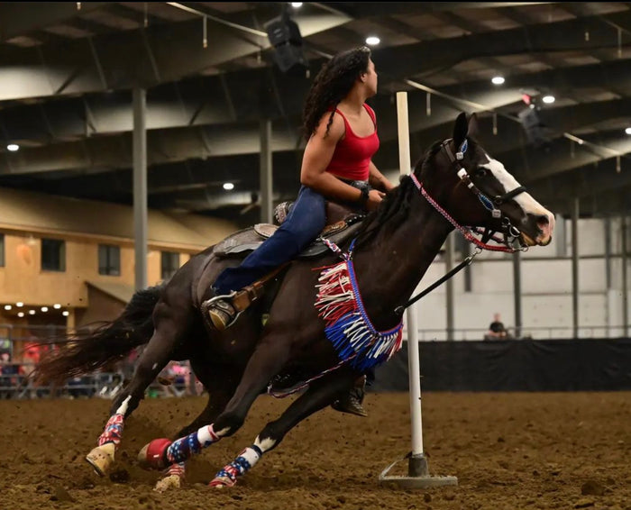 Patriotic fringe breast collar with wither strap. - Tiffanys Braided Tack LLC